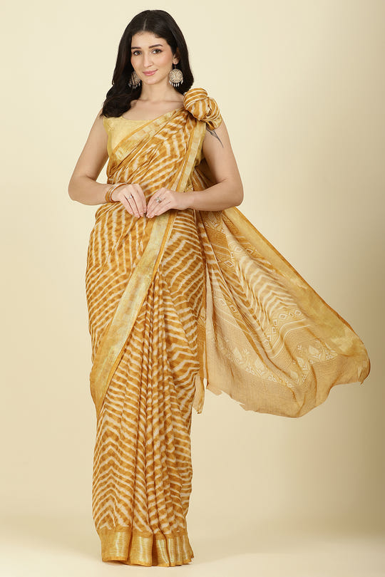 Mustard Color Chiffon Leheriya Printed Saree