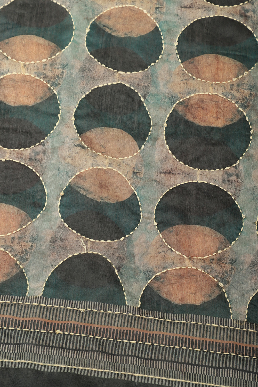 Teal & Green Cotton Block Printed Saree