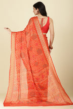 Orange Color Chiffon Bandhani Printed Saree