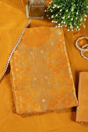 Mustard Silk Banarsi Zari Woven Unstitched Suit Fabric