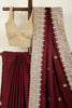 Burgundy Color Pure Satin Crepe Saree with Zardozi Handwork