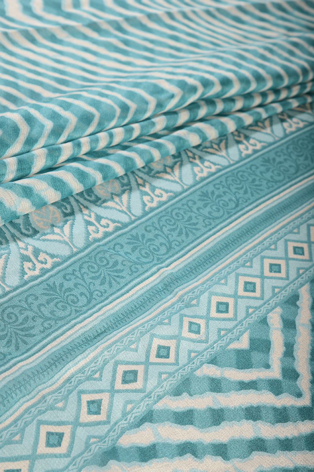 Firozi Color Chiffon Leheriya Printed Saree