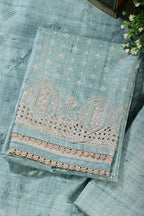 Sea Green Tussar Cotton Printed And Reham Embroidered Unstiched Suit Material