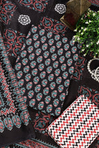 Black Poplin Cotton Printed Unstitched Suit Material