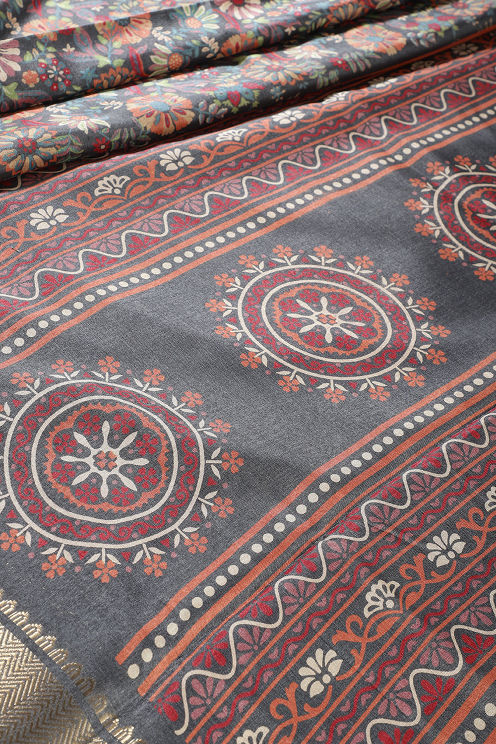 Grey Colour Floral Printed Cotton Silk Saree