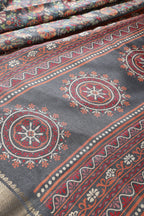 Grey Colour Floral Printed Cotton Silk Saree