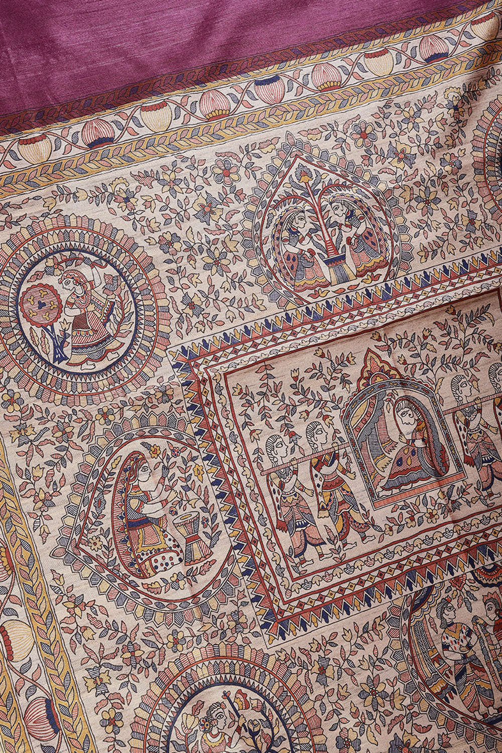 Purple Color Cotton Silk Madhubani Print Saree