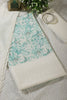 Cream & Teal Cotton Chikankari Work Floral Printed Unstitched Suit