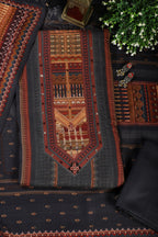 Navy Printed Spun Unstitched Suit Material