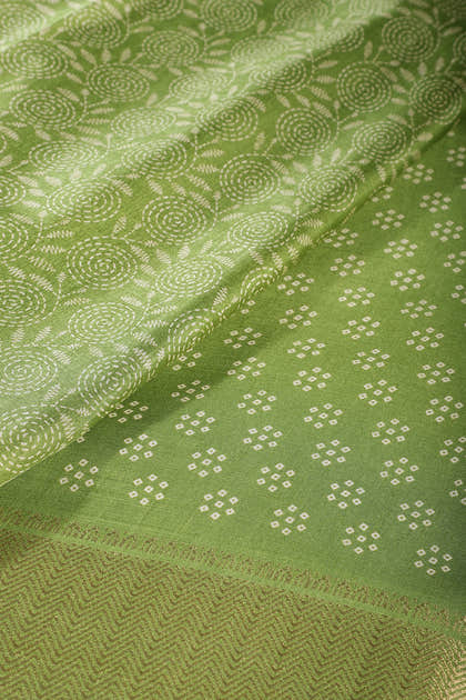 Green Printed & Woven Cotton Silk Saree