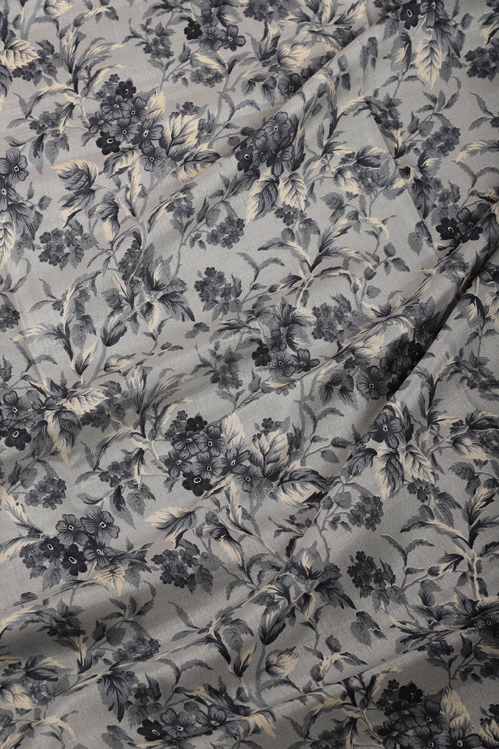 Grey Floral Printed Cotton Silk Saree