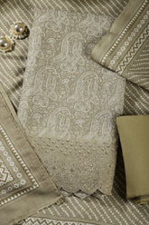 Mehandi Color Chanderi Cotton Floral Printed Unstitched Suit Material