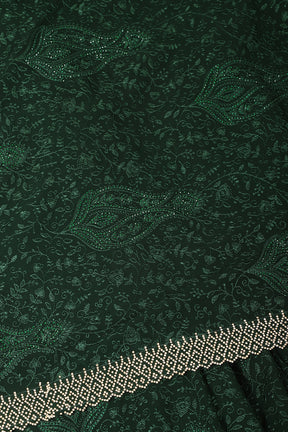 Bottle Green Georgette Resham Floral Jal Woven And Swarovski Work Saree