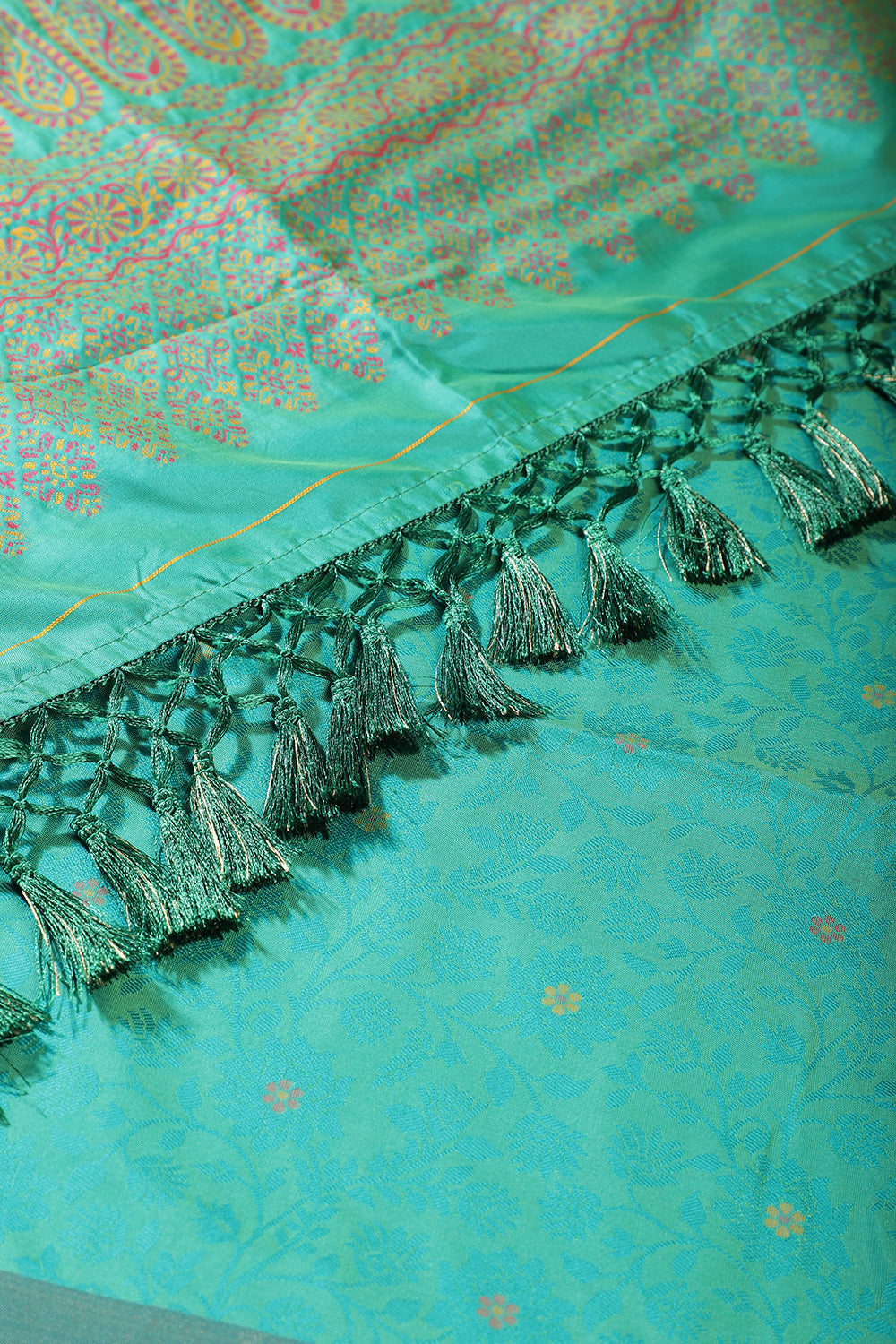 Lemon Yellow & Teal Green Silk Resham And Zari Woven Saree