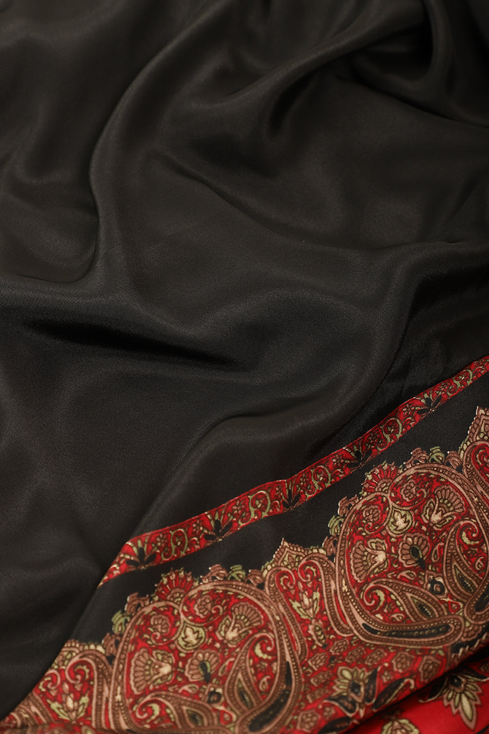 Black Kashmiri-Inspired Floral Printed Crepe Saree