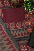 Wine Spun Printed Unstitched Suit