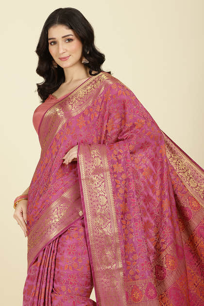 Mauve Color Tussar Woven Silk Saree