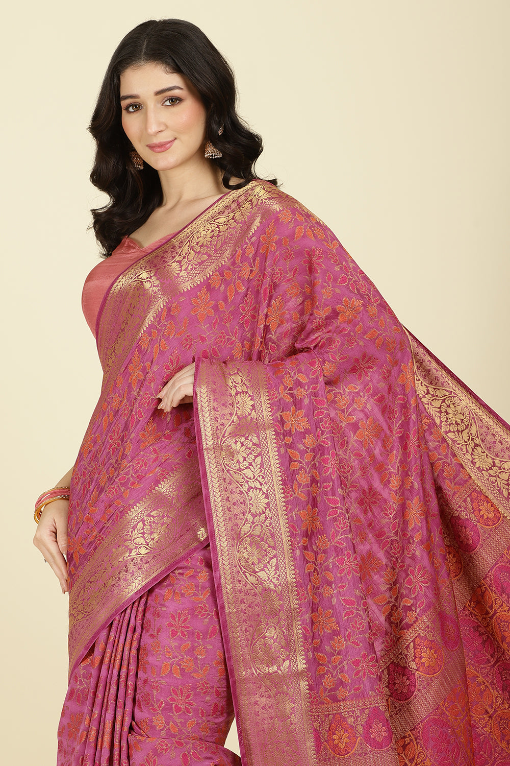 Mauve Color Tussar Woven Silk Saree