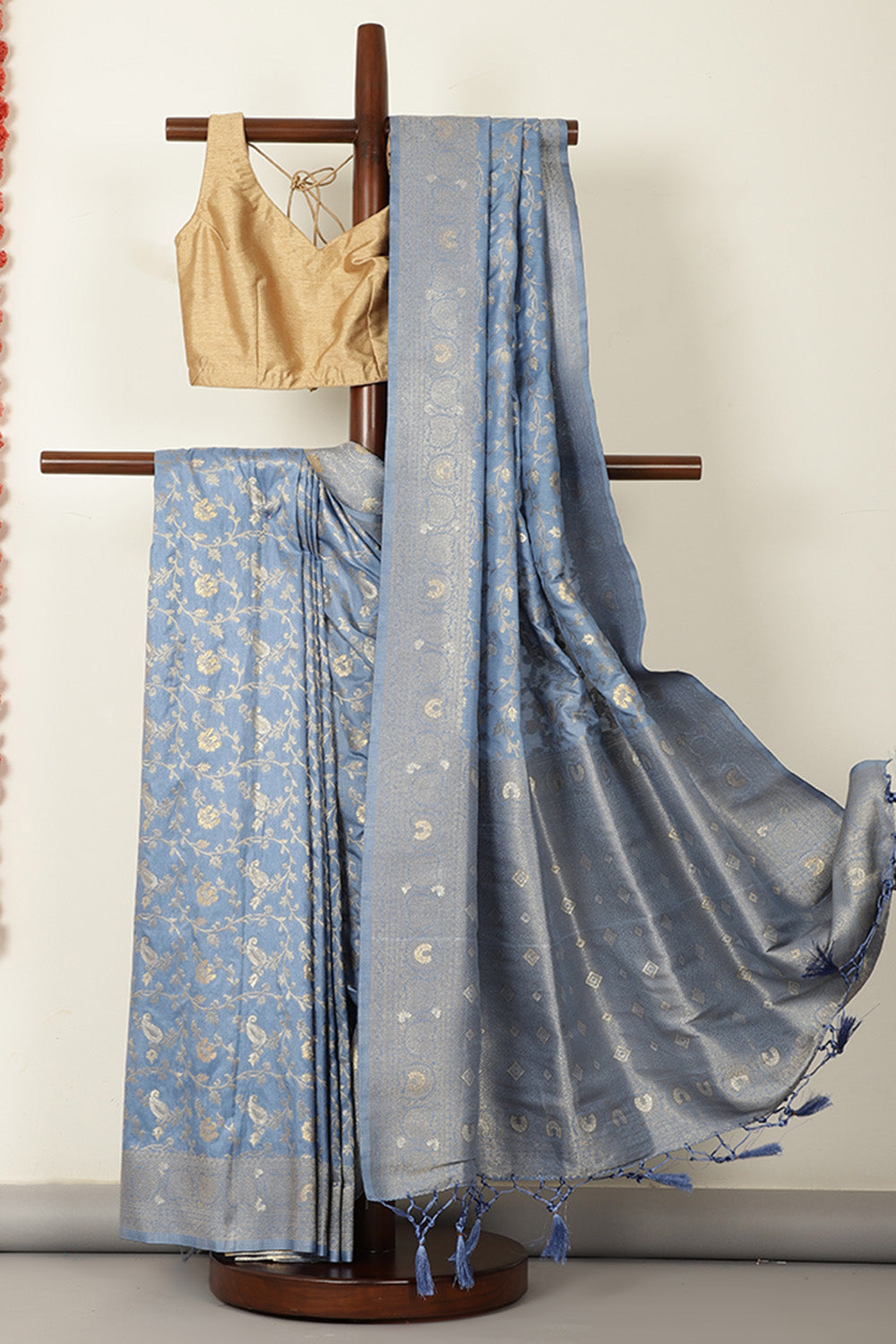 Cadet Grey Colour Zari Woven South Silk Saree
