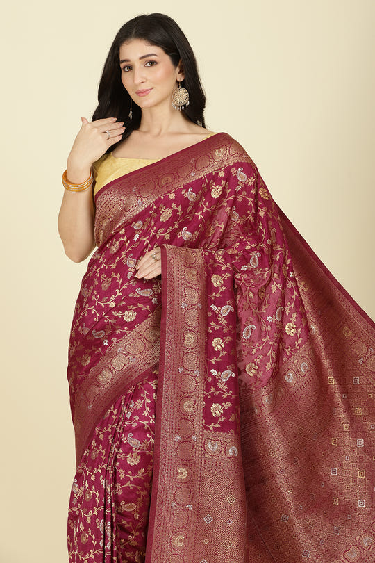 Wine Color Zari Woven South Silk Saree