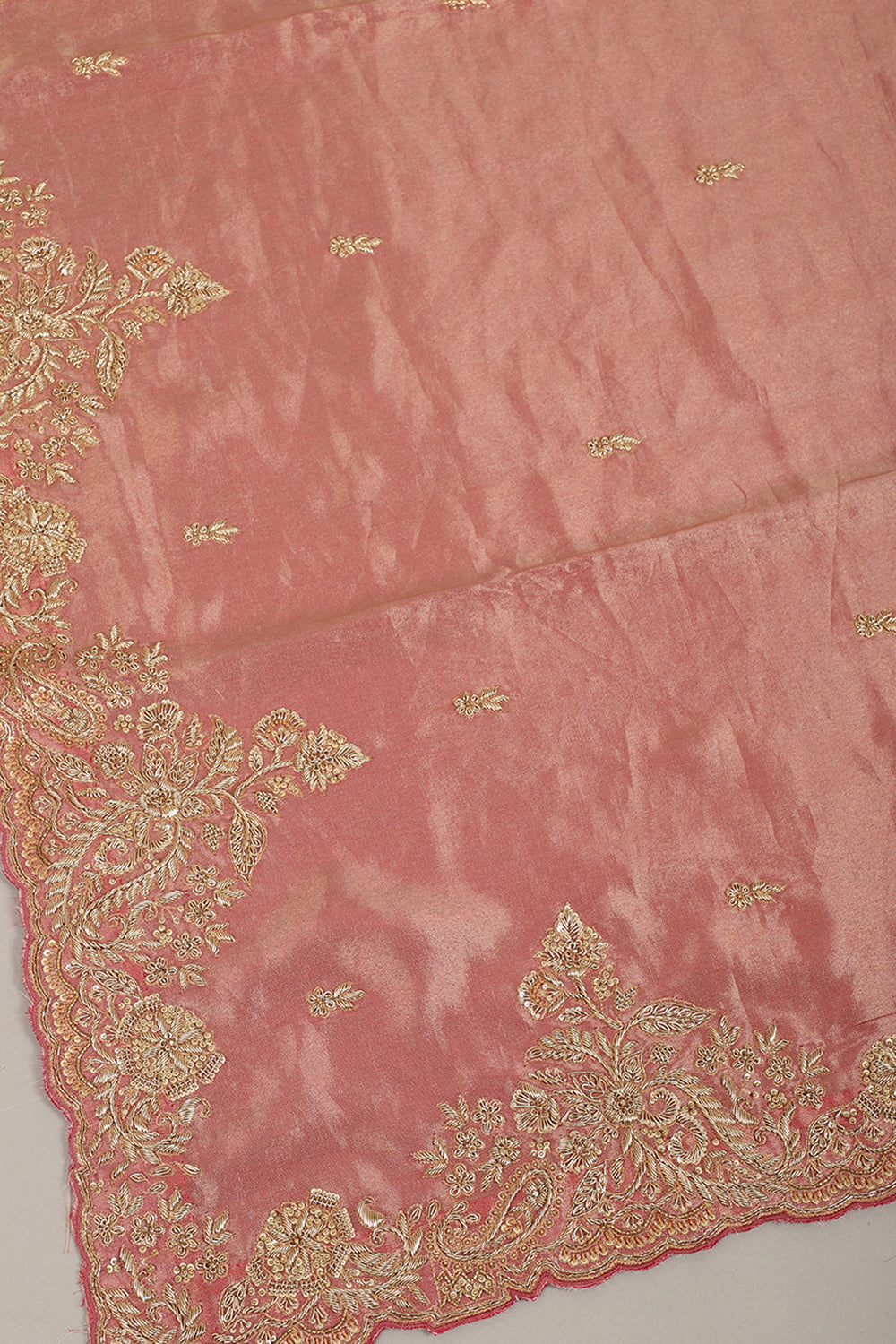 Rani Copper Color Pure Tissue Handloom Saree with Sequence & Zardozi Handwork
