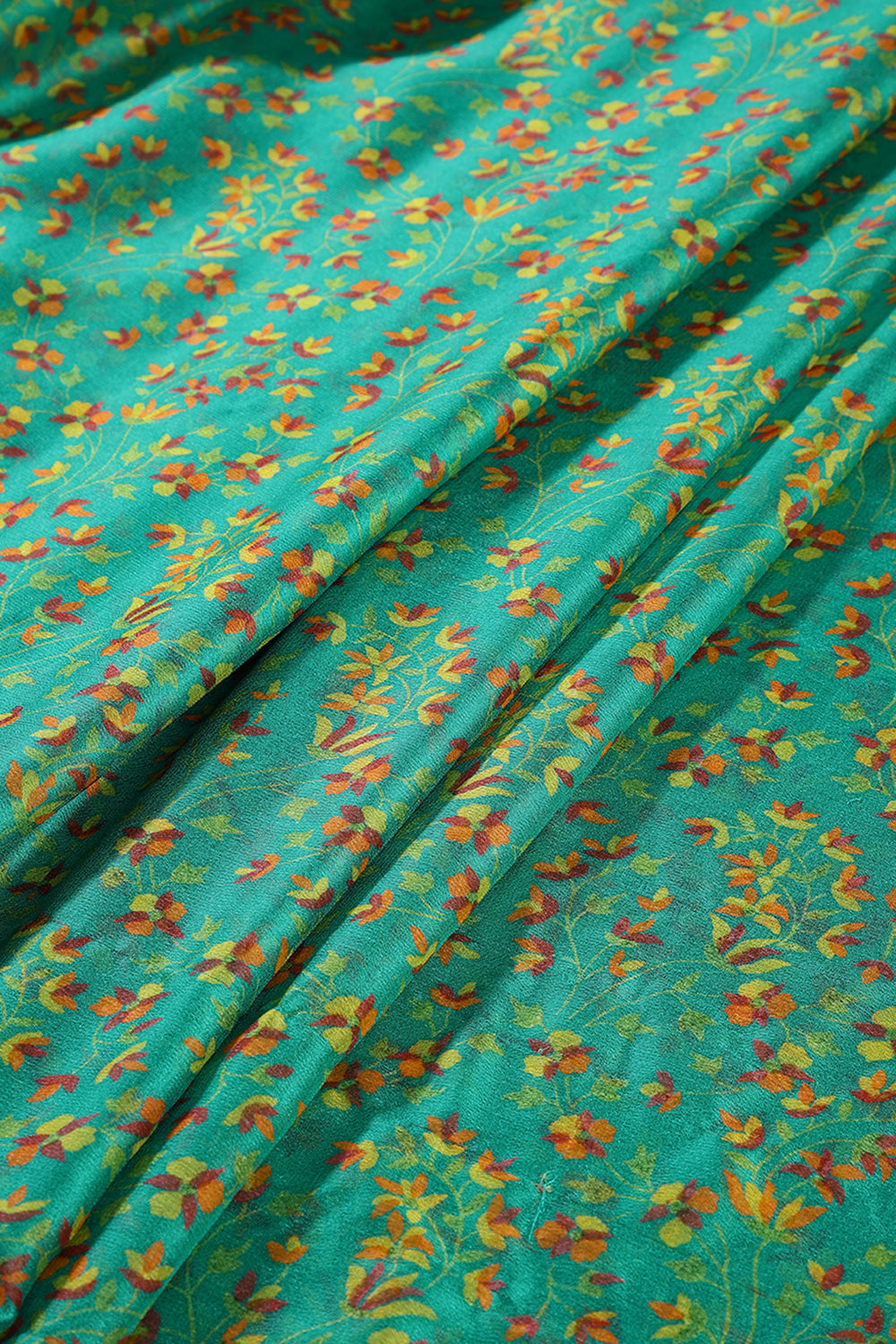 Teal Green Color Chiffon Floral Zari Border Printed Saree