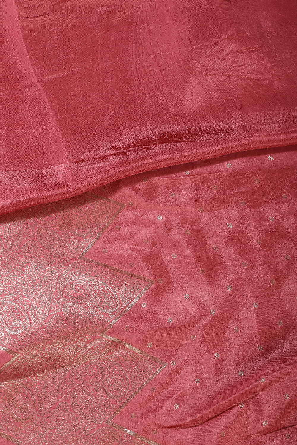 Peach Silk Zari Woven And Embroidered Unstitched Suit Material
