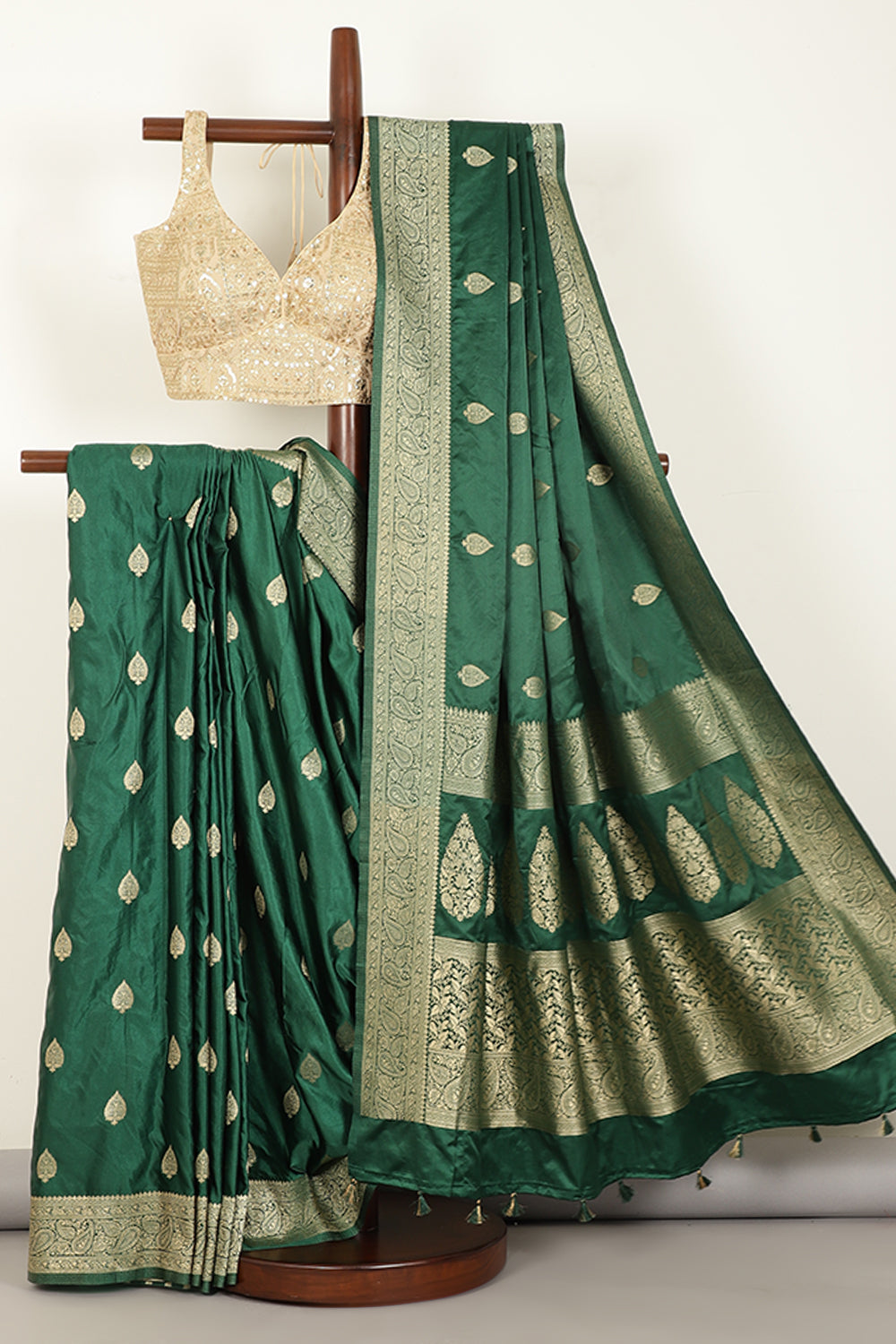 Bottle Green Color South Silk Zari Woven Saree
