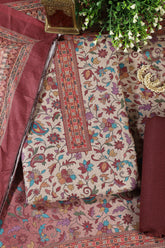 Wine Color Pashmina Floral Printed Unstitched Suit Fabric