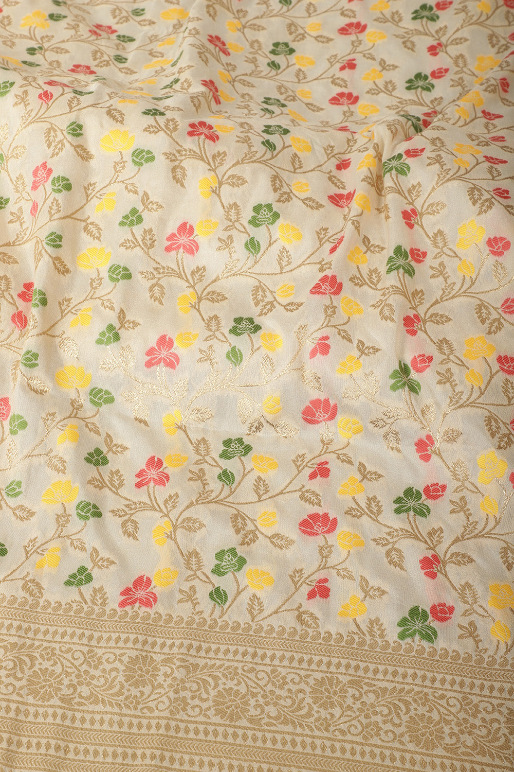 Cream Silk Resham & Zari Woven Saree