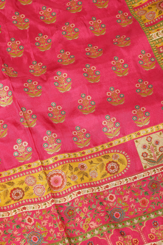 Magenta Pink Banarsi Position Woven Silk Saree