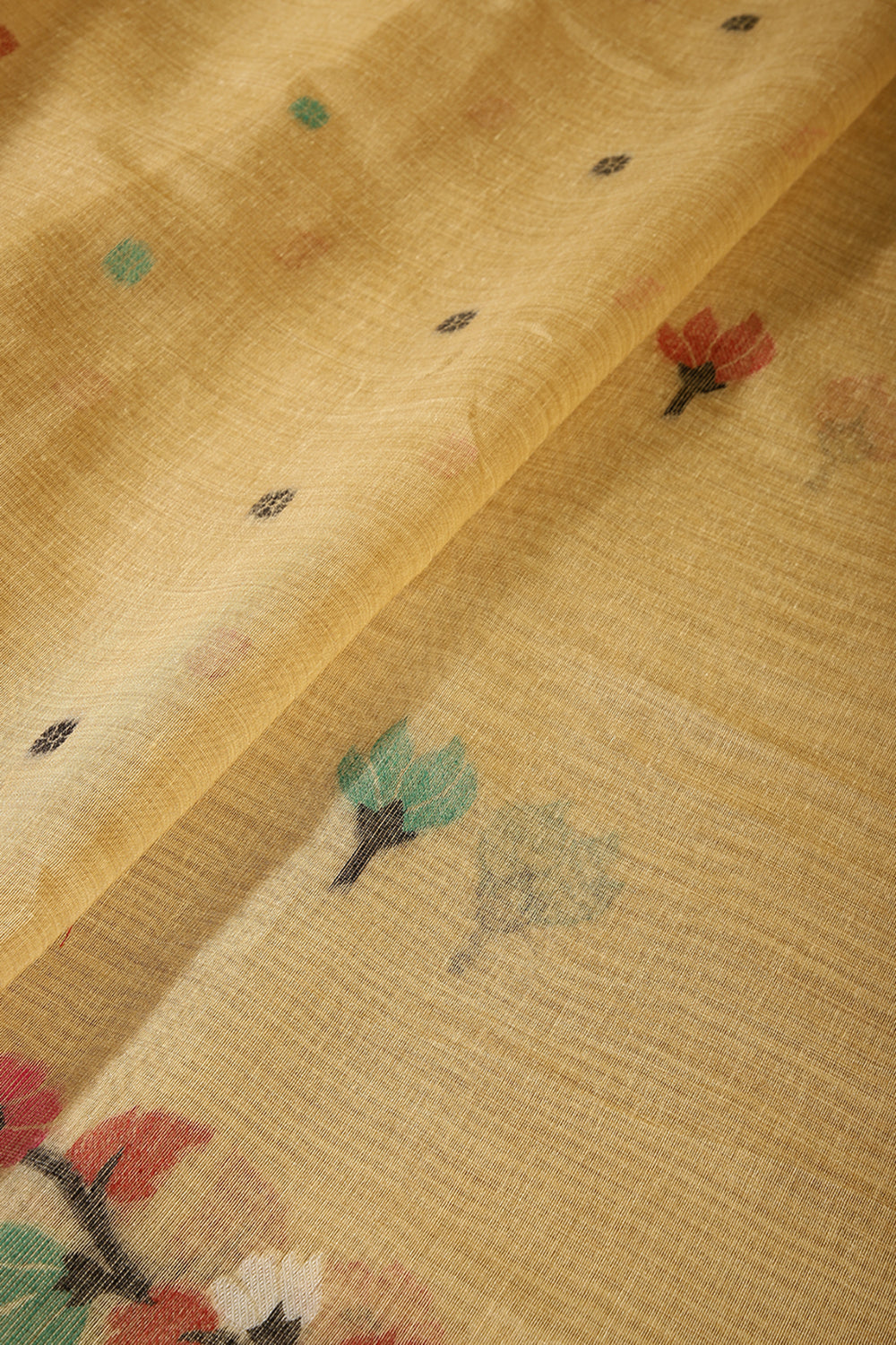Beige Color Chanderi Cotton Resham Woven Saree