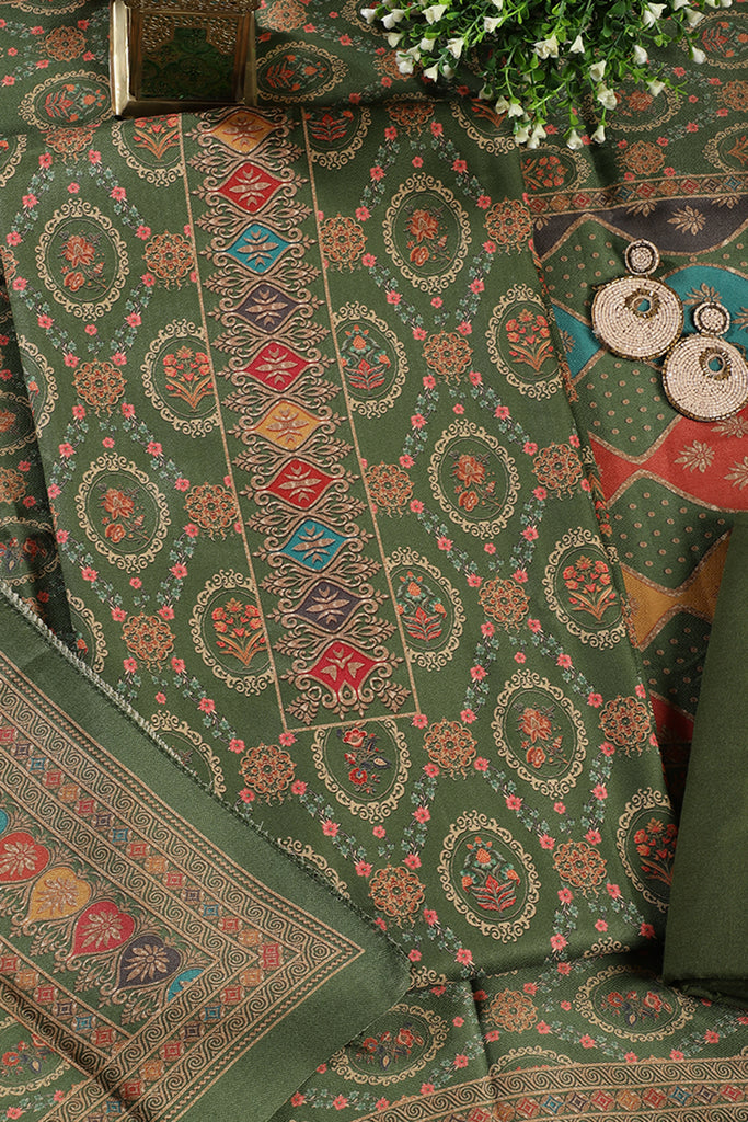 Green Pashmina Digital Printed Unstitched Suit Material