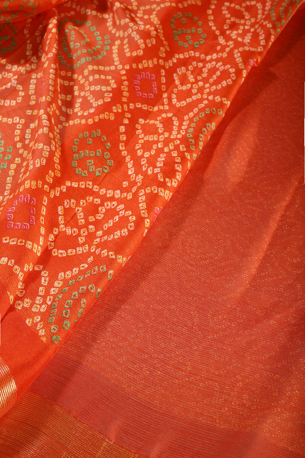 Orange Color Chiffon Bandhani Printed Saree