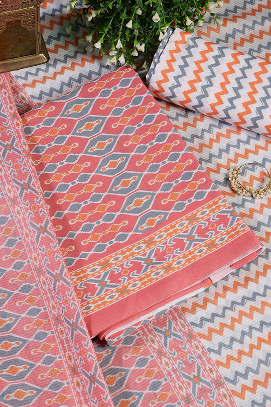 Peach Malmal Cotton Printed Unstitched Suit Material