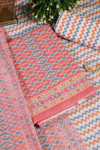 Peach Malmal Cotton Printed Unstitched Suit Material