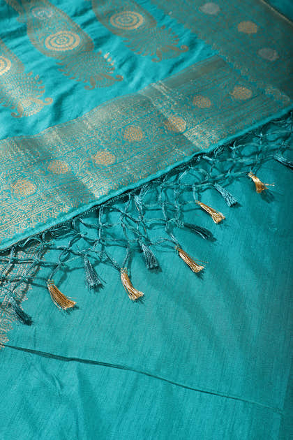 Teal Silk Floral Zaal Woven Banarasi Saree