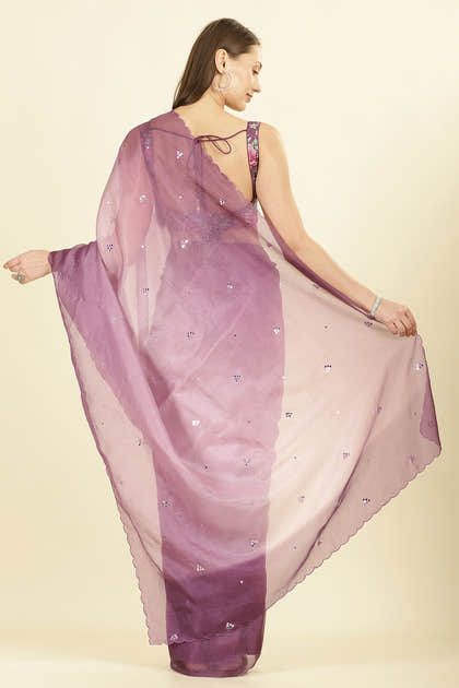 Ombre Mauve Organza Saree With Mirror Work