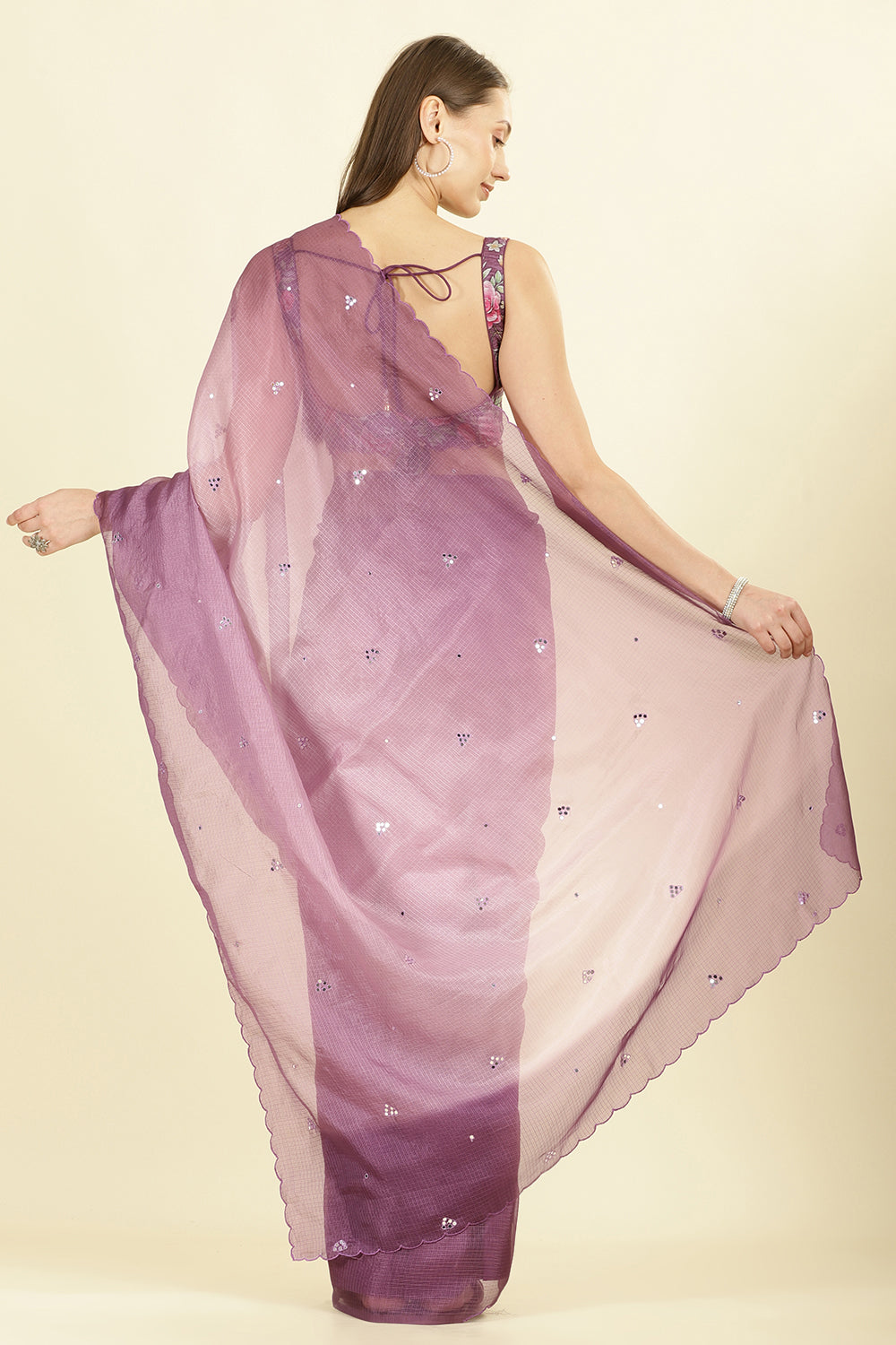 Ombre Mauve Organza Saree With Mirror Work