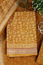 Mustard Warli Print Cotton Unstitched Suit Material
