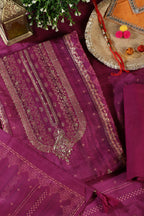 Purple Silk Zari Woven And Bandhani Printed Unstitched Suit Fabric