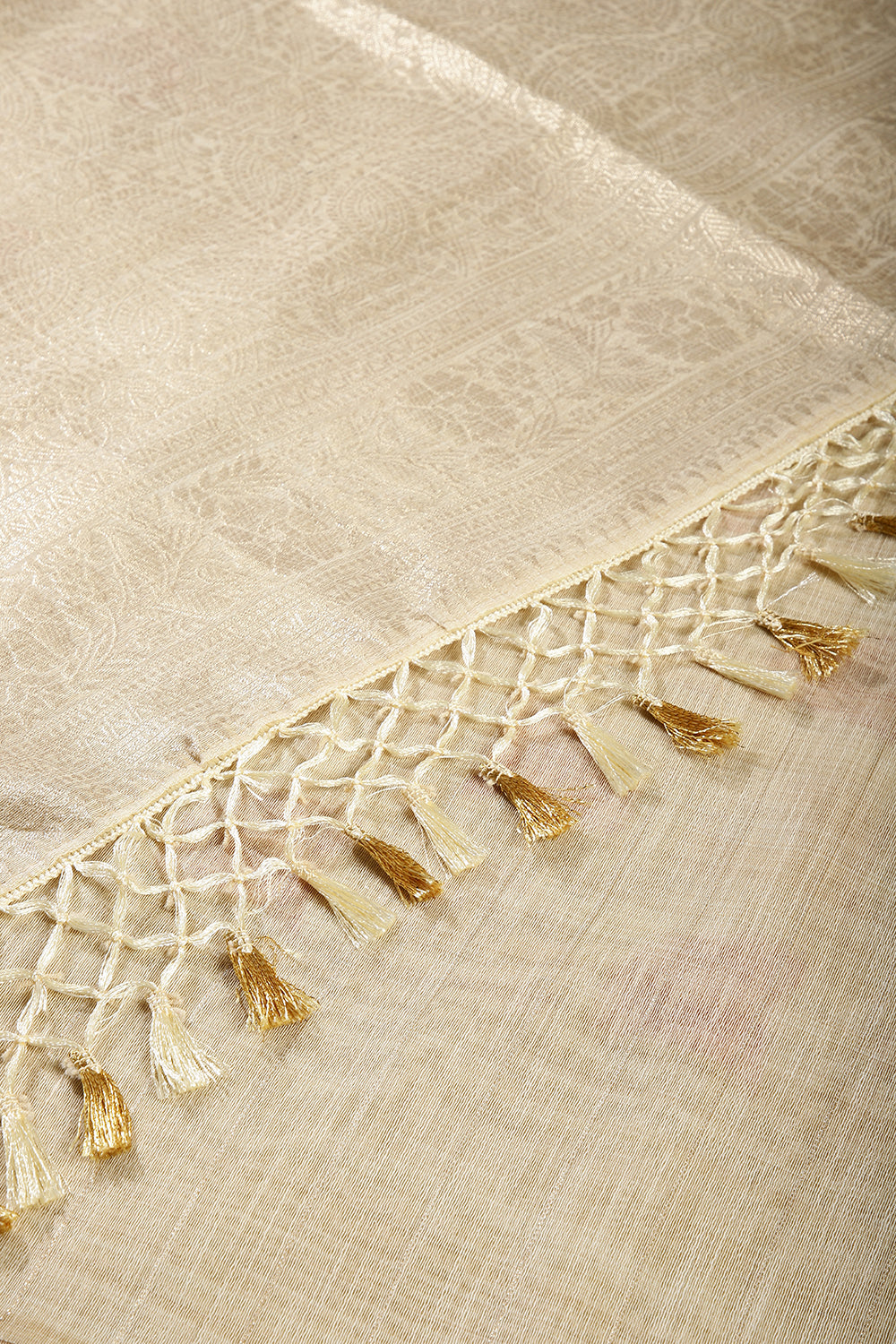 Beige & Red Color Chanderi Cotton Zari Woven Saree