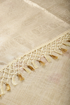 Beige & Red Color Chanderi Cotton Zari Woven Saree