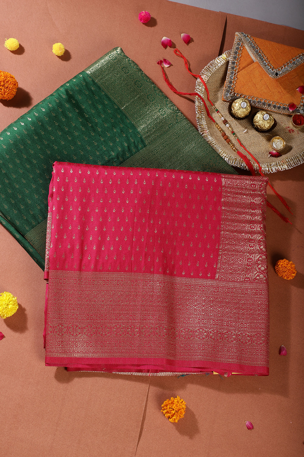 Rani Colour Silk Zari Woven Saree