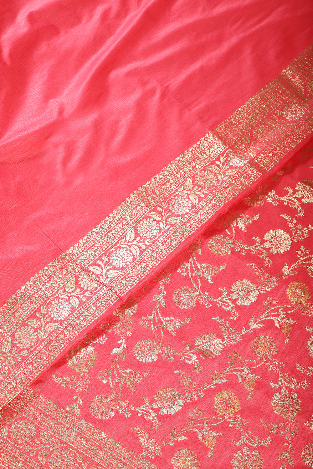 Warm Pink Color Raw Silk Woven Saree