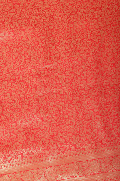 Red Silk Zari Floral Zaal Woven Saree