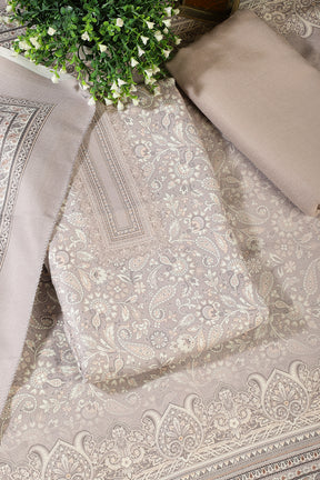 Light Beige Digital Printed Pashmina Unstitched Suit Material