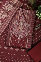 Maroon Mughal-Inspired Paisley Printed Spun  Unstitched Suits Fabric