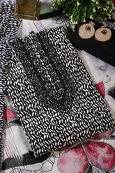Black & White Rayon Cotton Printed & Neck Embroidered Unstitched Suit