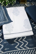 White & Indigo Color Cotton Printed Unstitched Suit